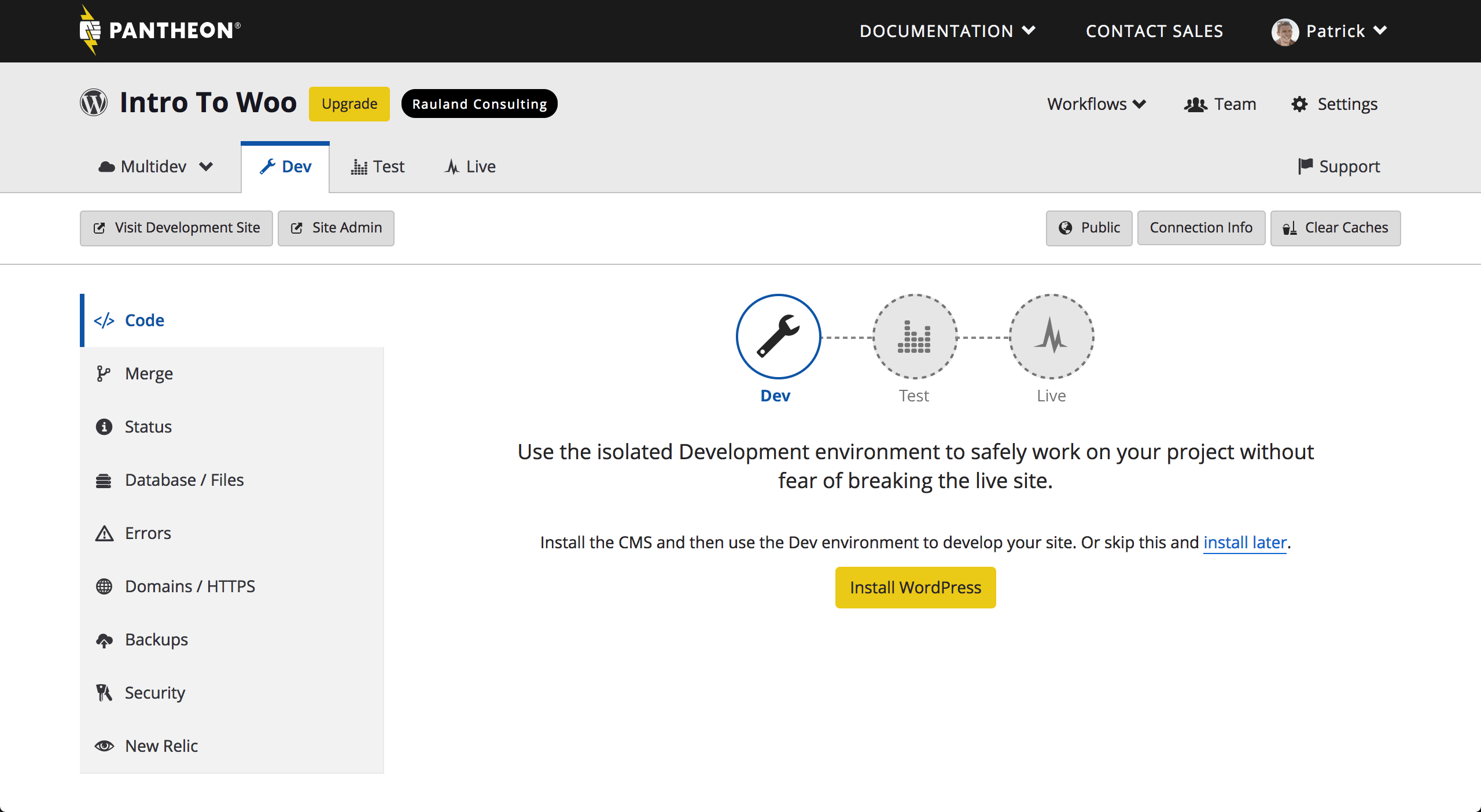 New Pantheon Site Dashboard