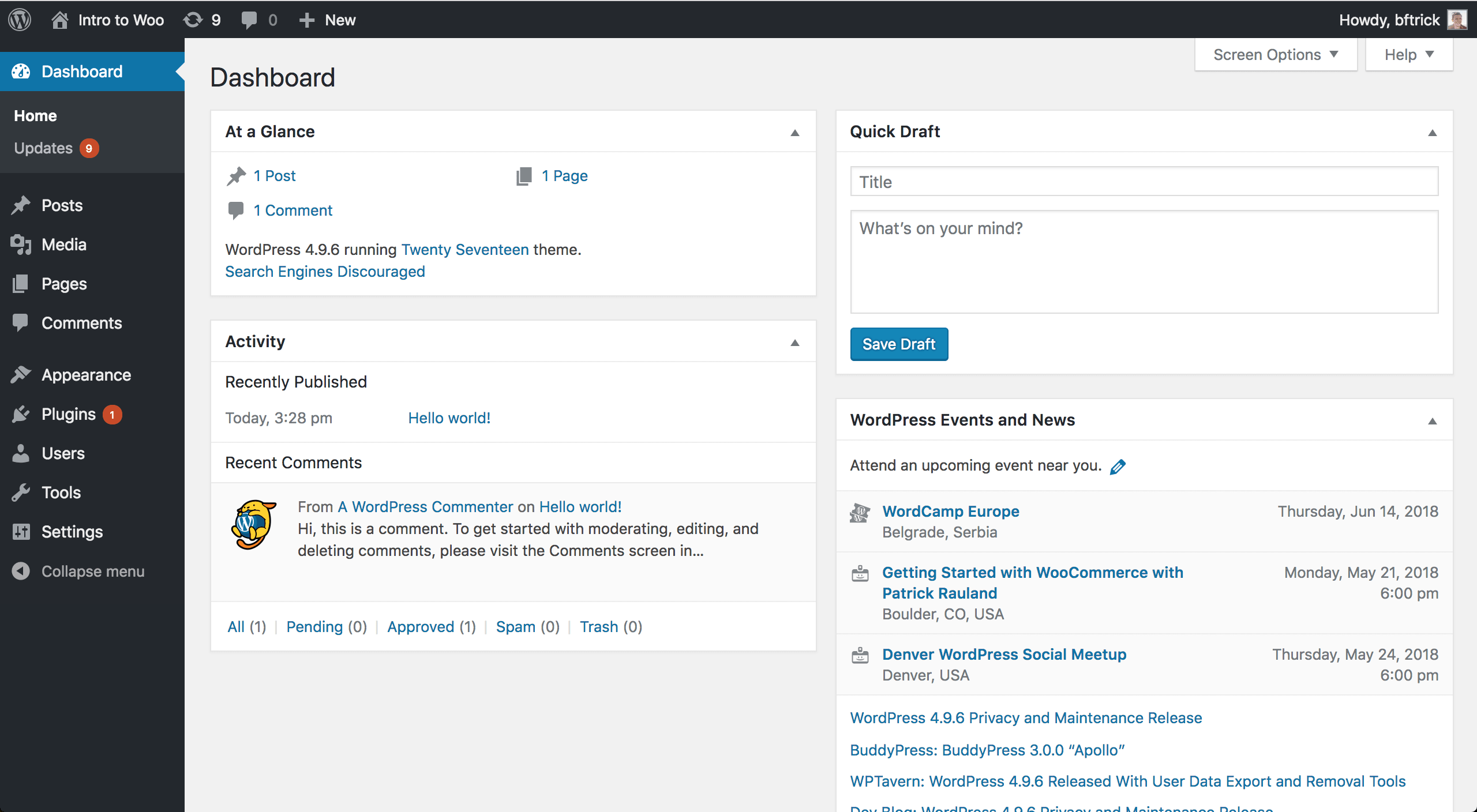 WordPress dashboard