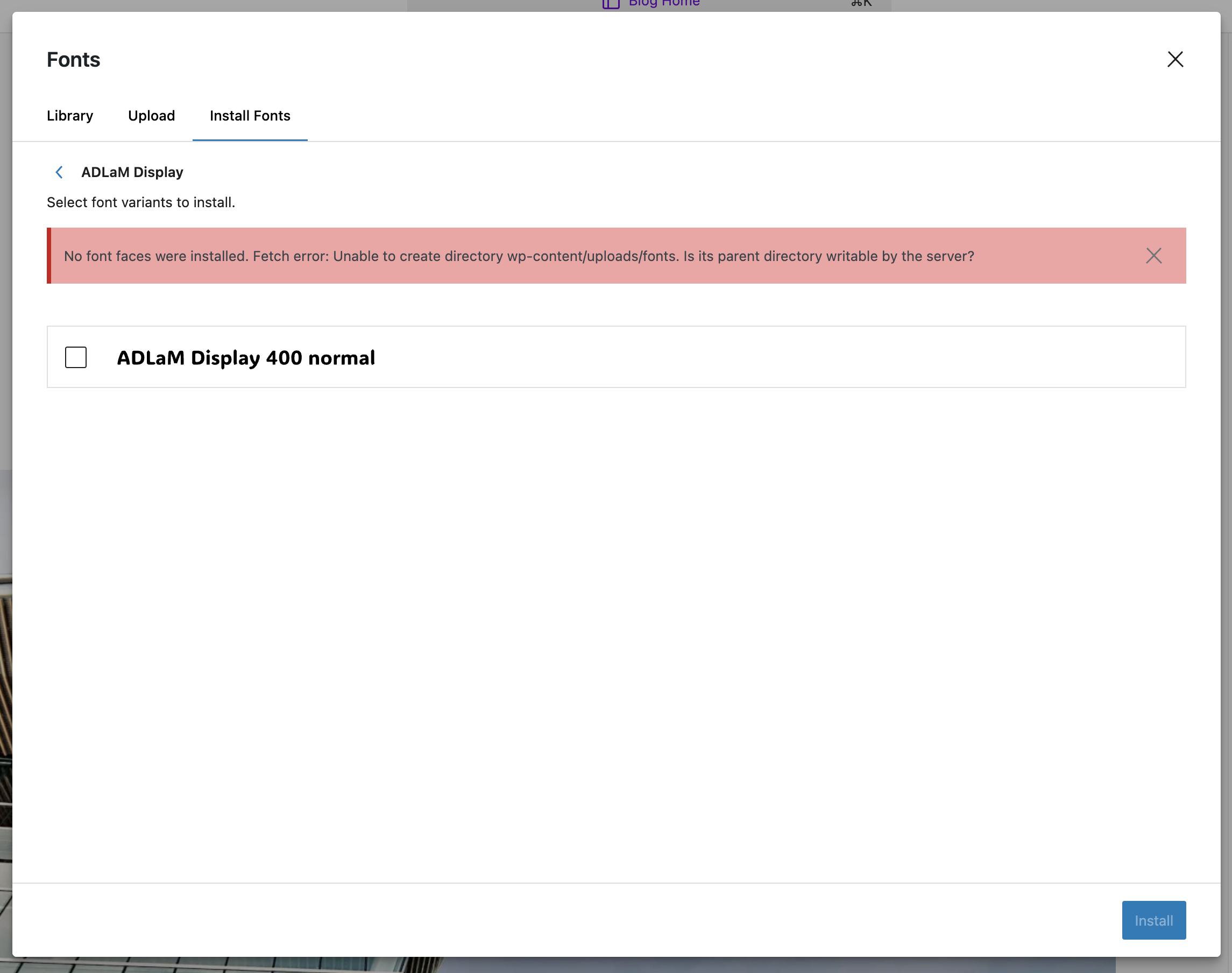 No font faces were installed