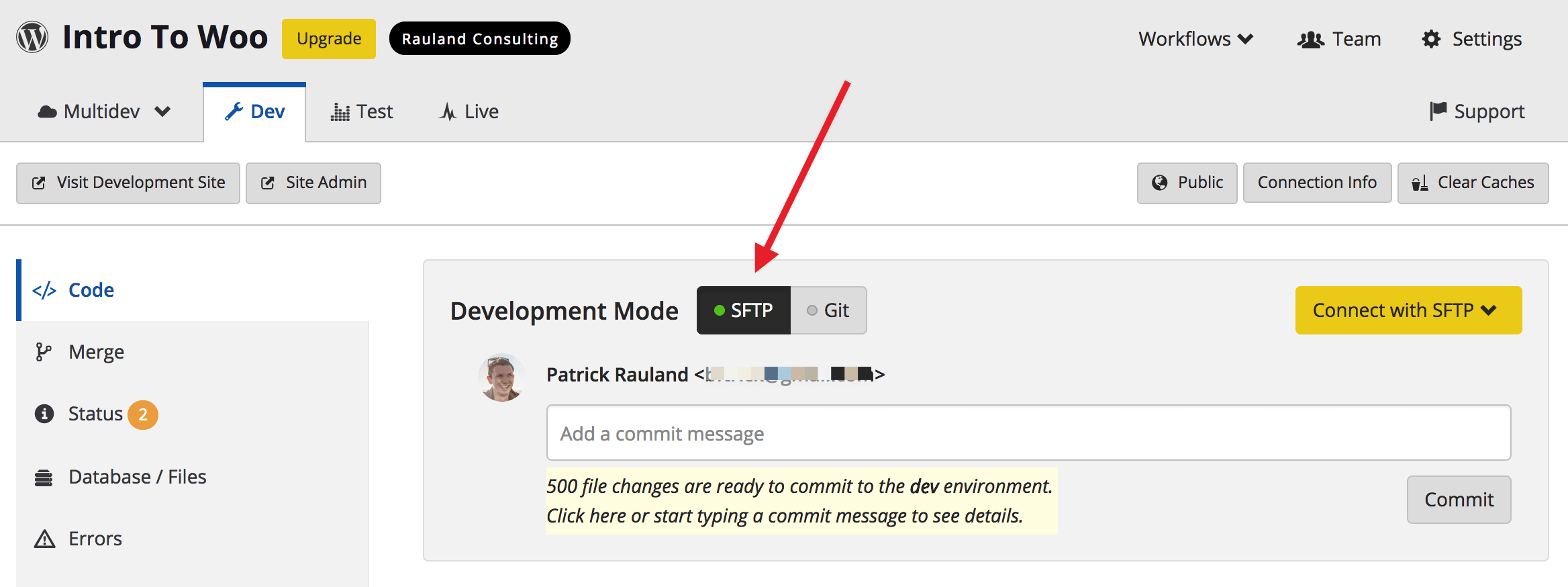 Pantheon dashboard SFTP changes