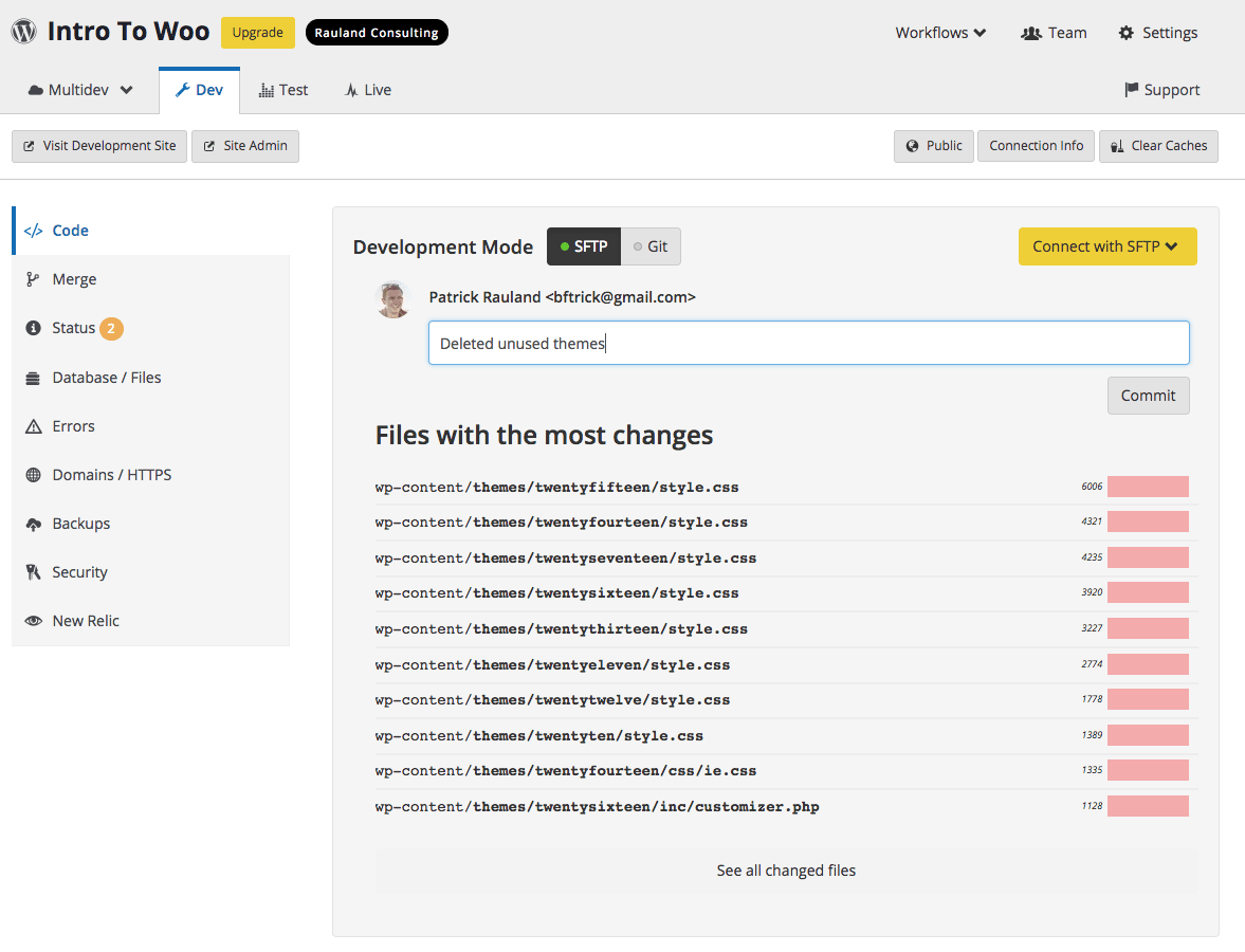 Deleted files list in the Pantheon dashboard