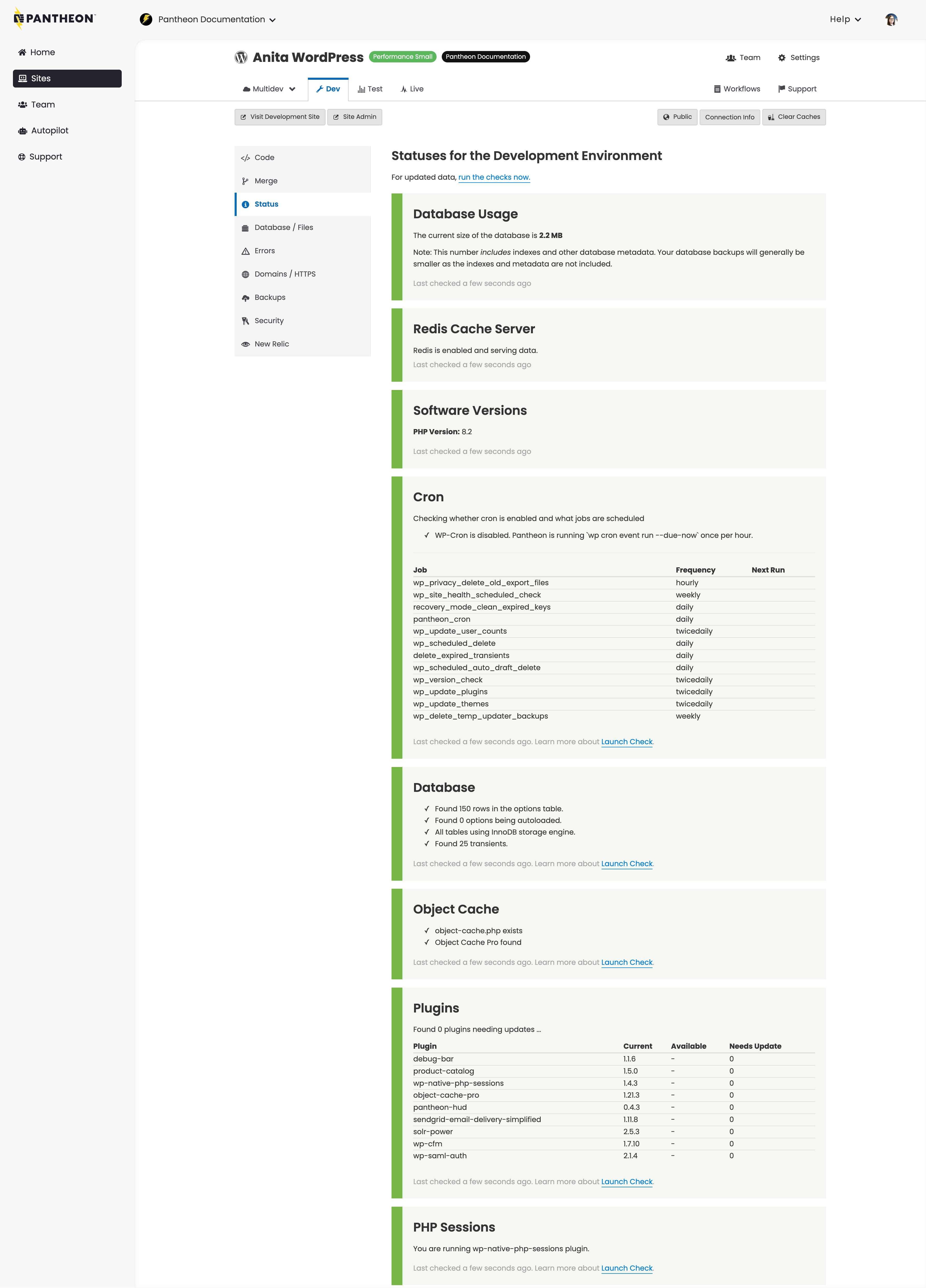status tab on live environment
