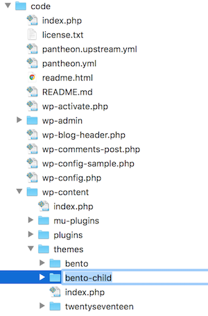 create bento-child theme dir