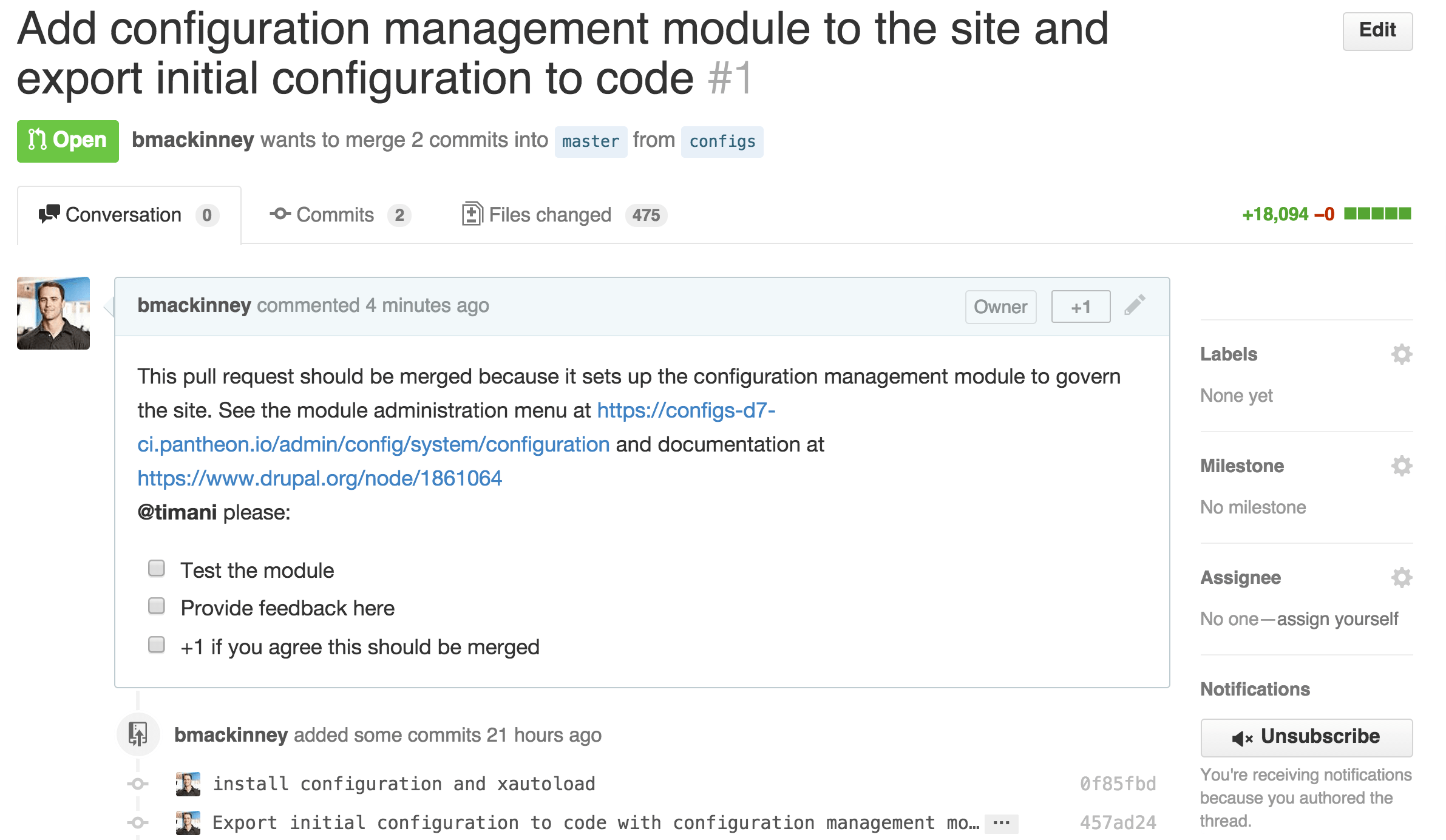Pull request for configs branch
