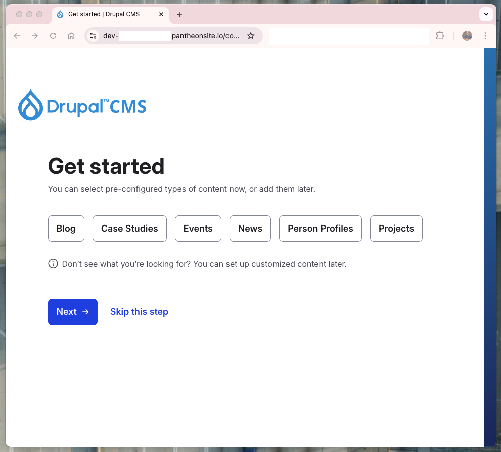 The Drupal CMS installation screen