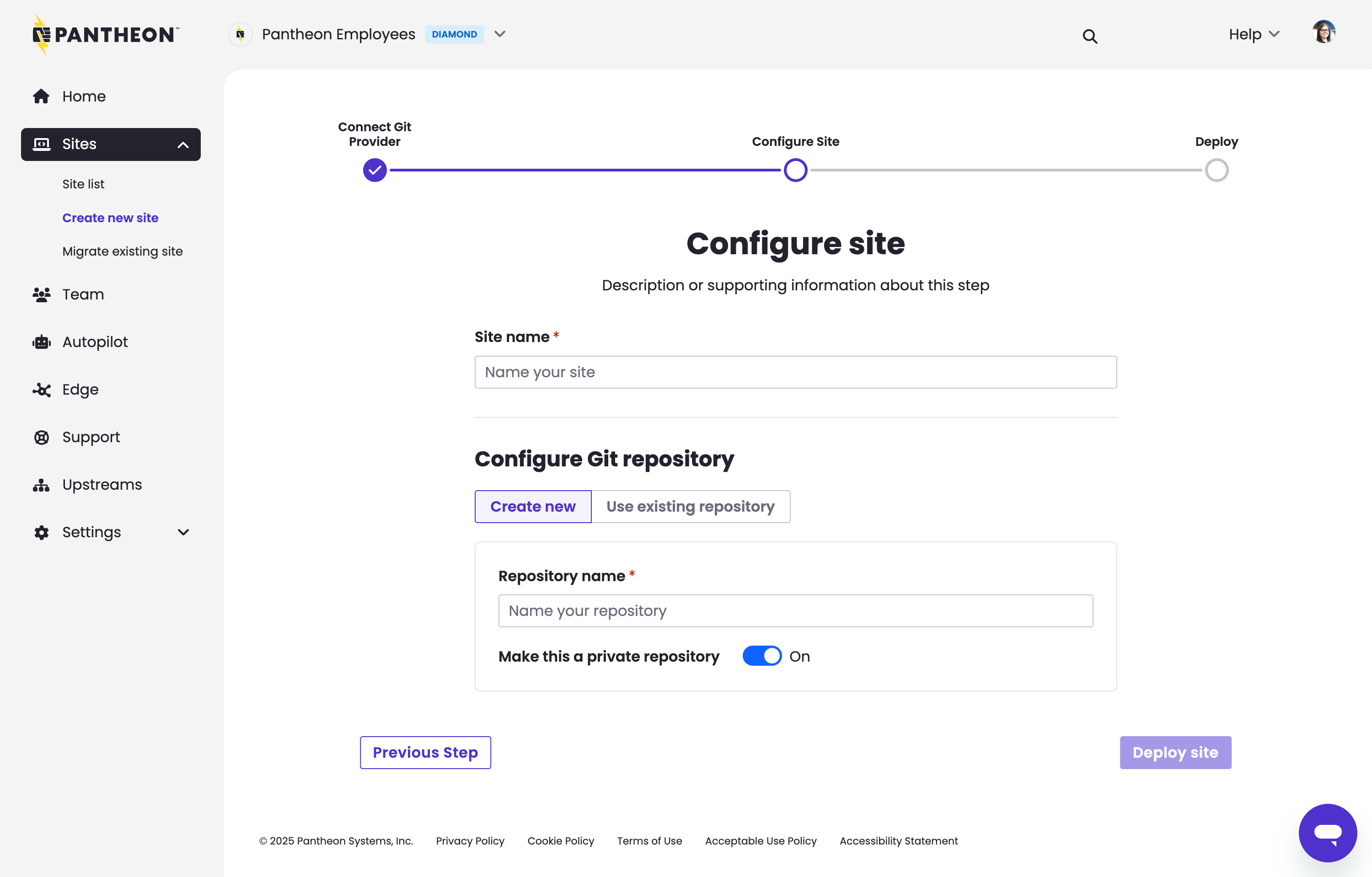 Configure site