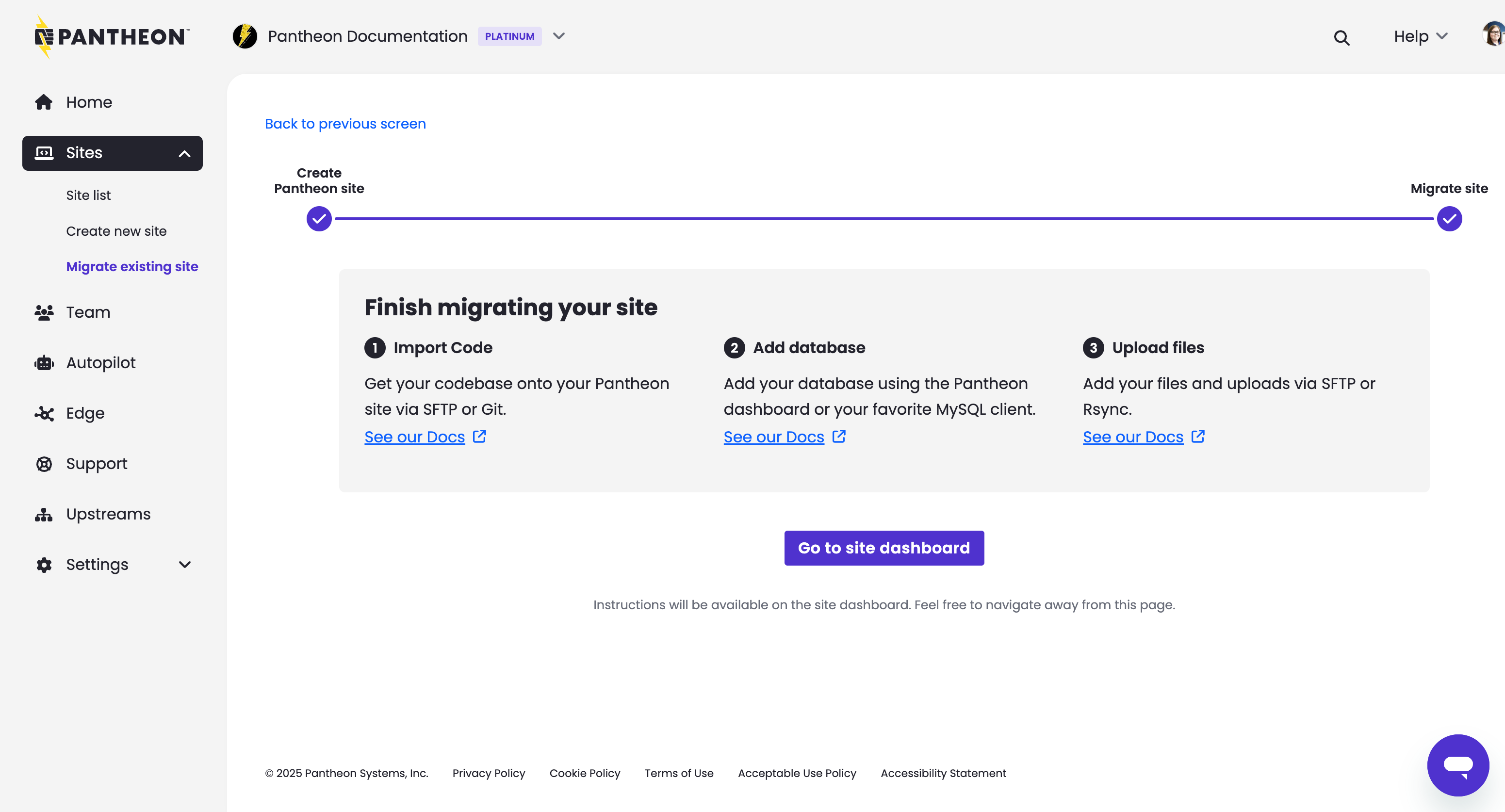 Manual migration prompts in the dashboard