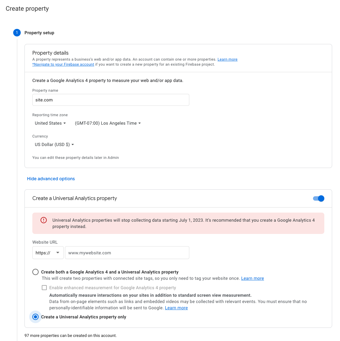 Google Analytics Property Setup