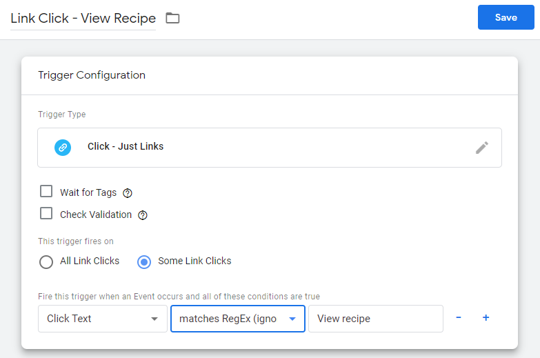 Link Click - View Recipe Example