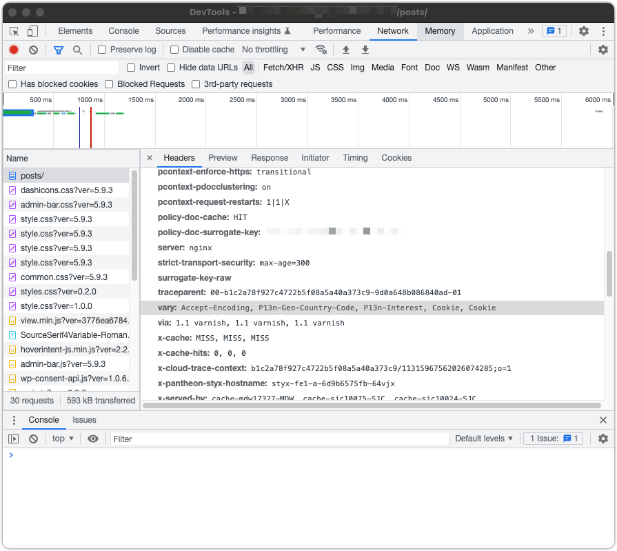 Chrome Developer Tools Vary Headers