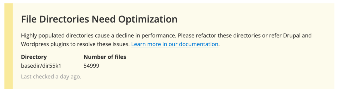Sample warning status report for exceeding 50k files