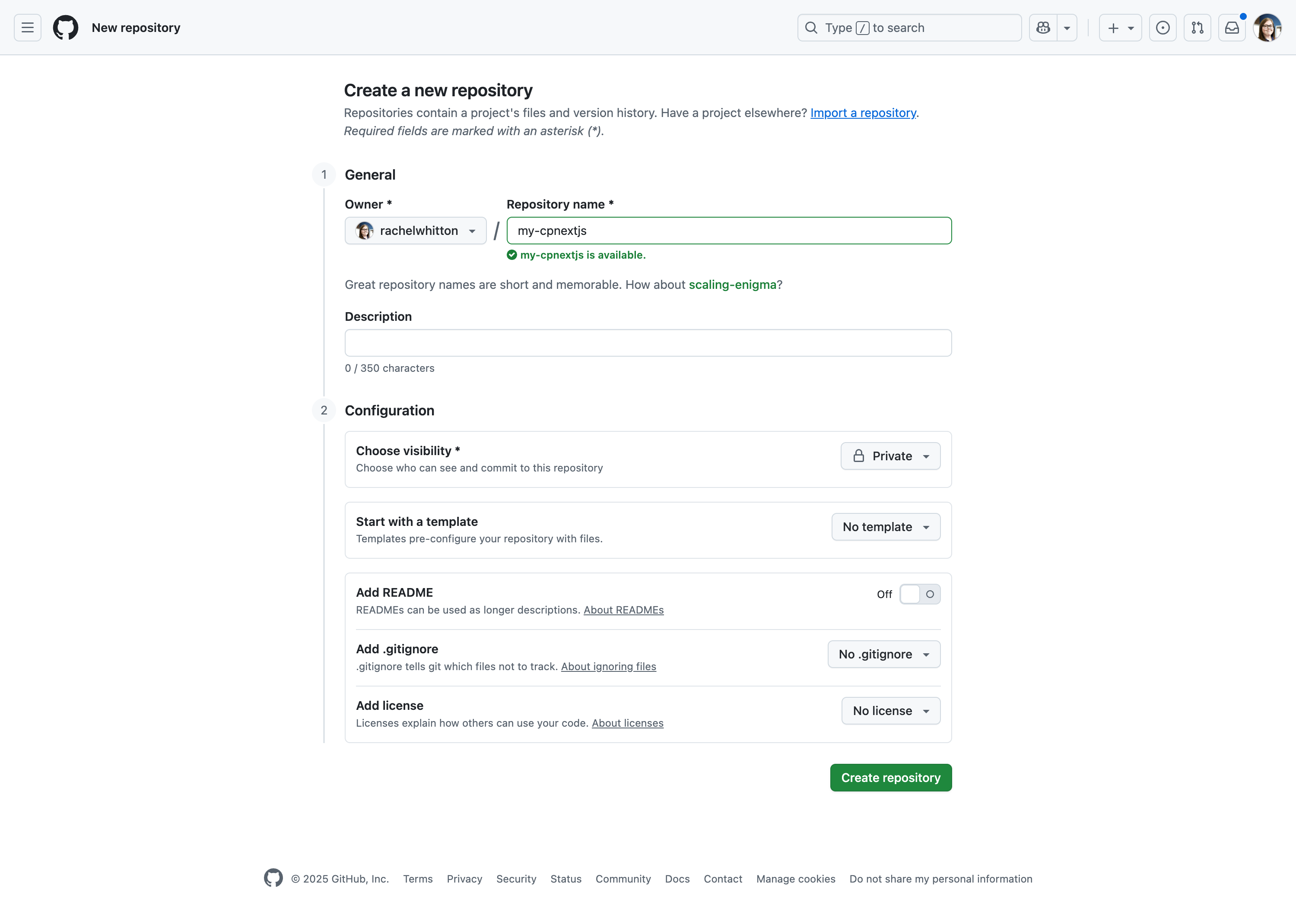 Create a new empty private GitHub repository