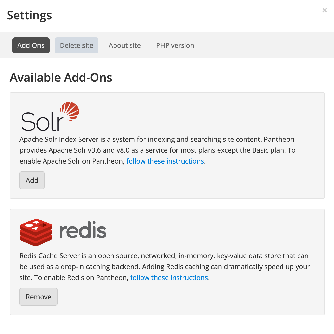 Pantheon Settings Add-Ons