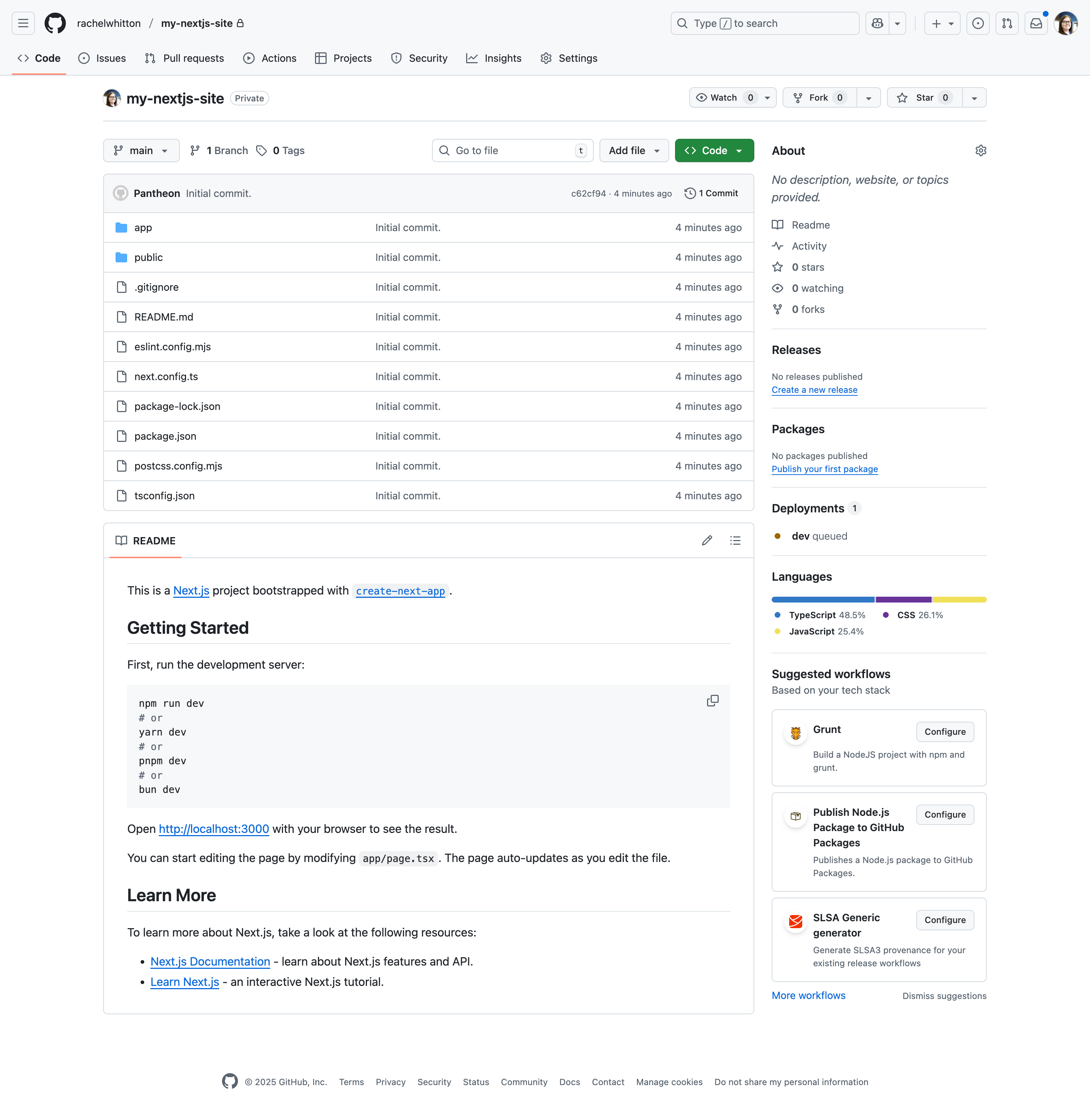 GitHub repository with sample code for Next.js site on Pantheon