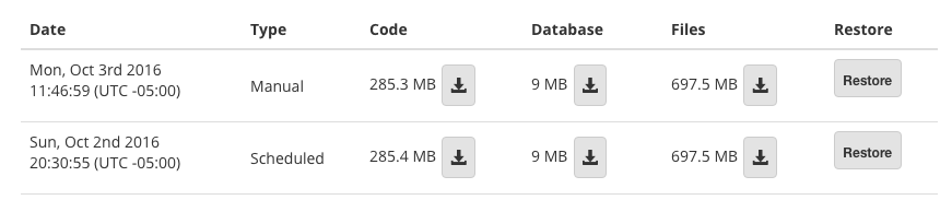Backups and Restore Button