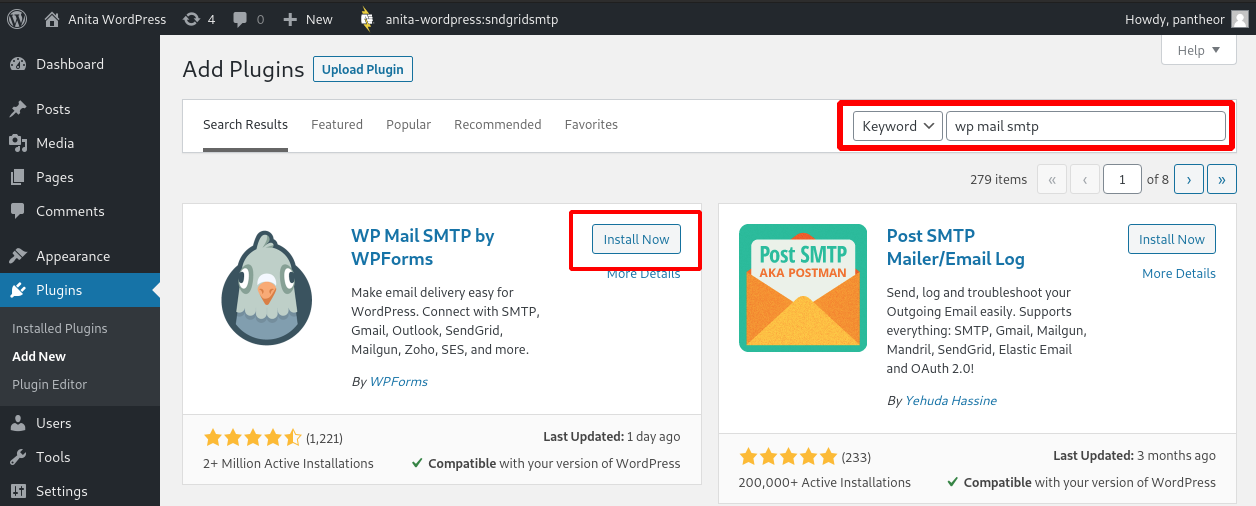 The Add Plugins search view