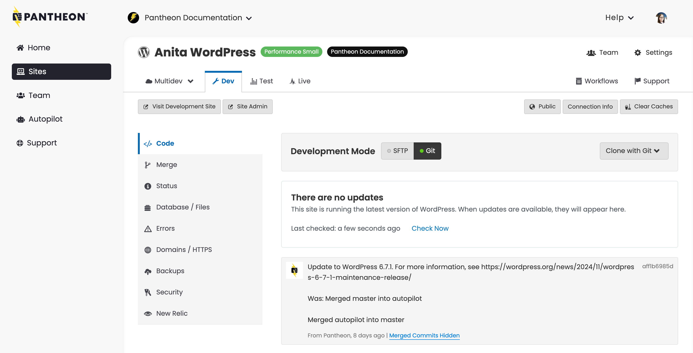 The Pantheon Site Dashboard