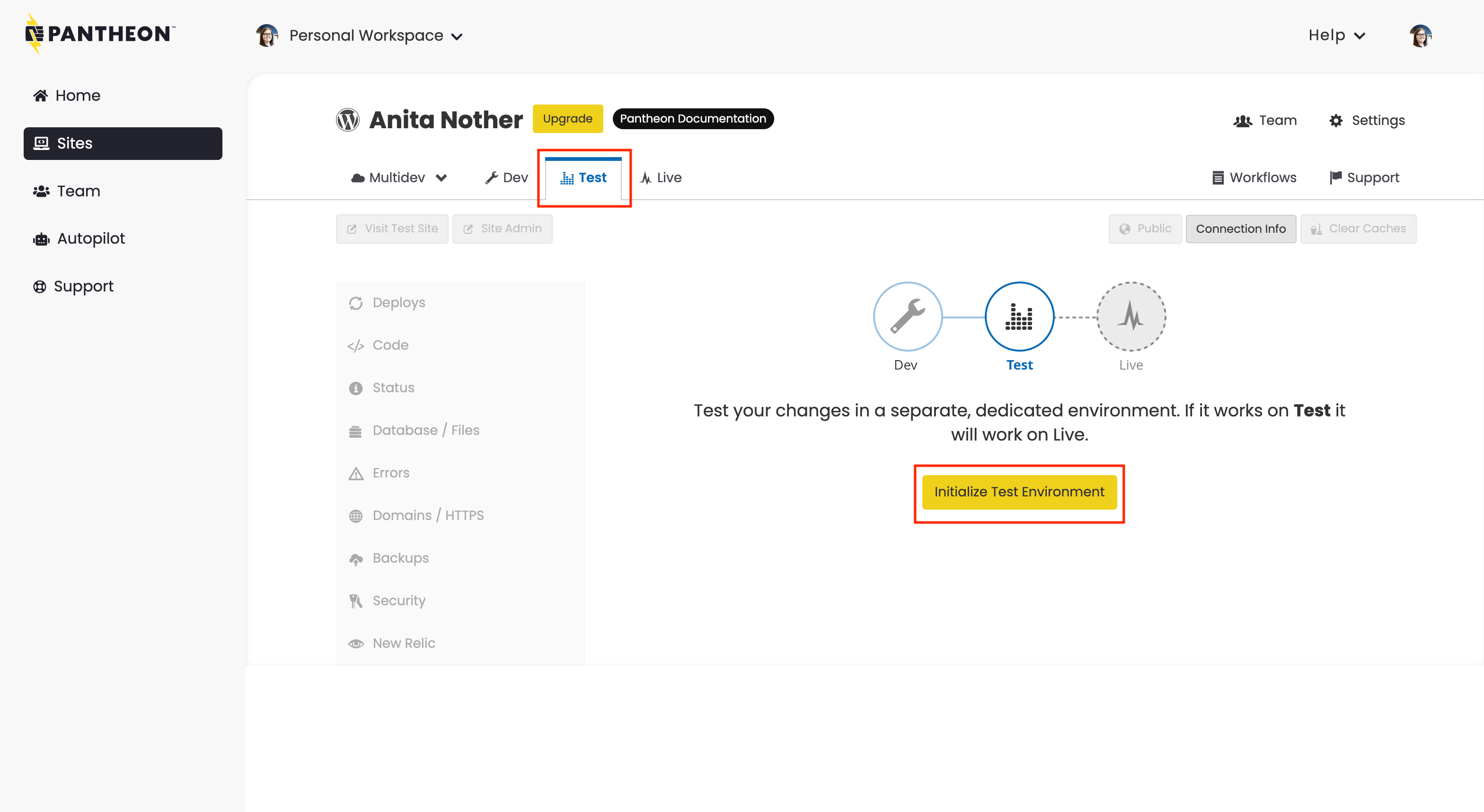 Initializing the test environment